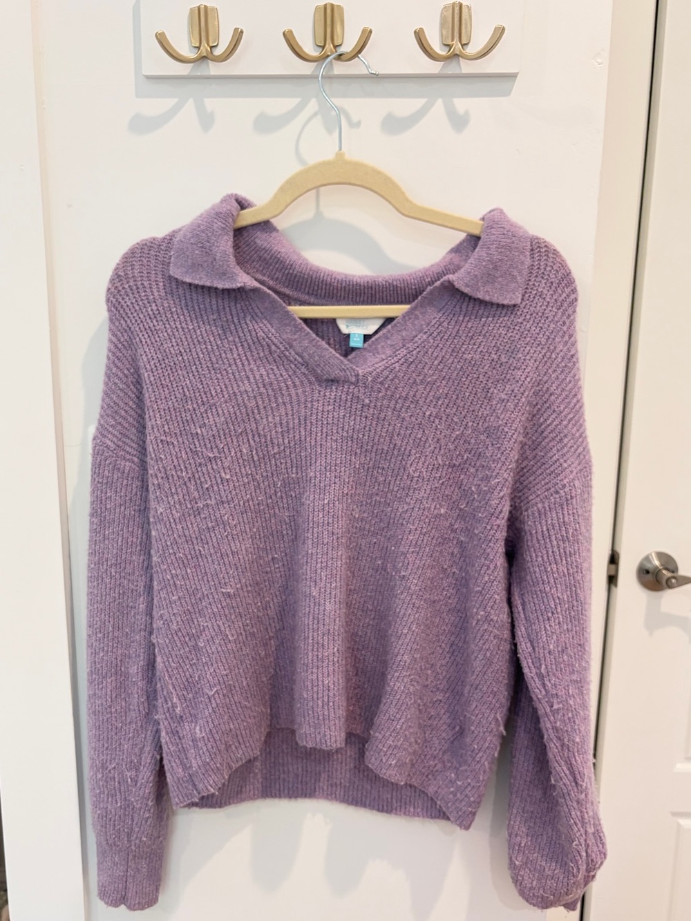 Market & Spruce Lavender V-Neck Collared Sweater